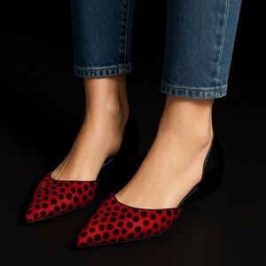 EUC Alice + Olivia Red Black Leopard Ponyhair Animal Print D'Orsay Flats Sz 37.5